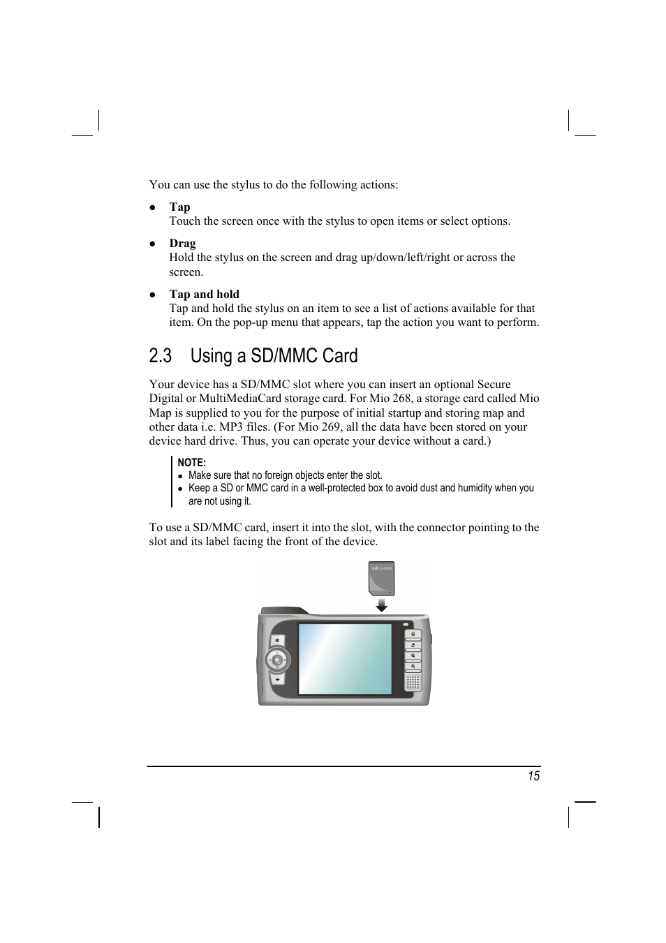 Using a sd/mmc card, 3 using a sd/mmc card | Mio 268 User Manual | Page 23 / 64