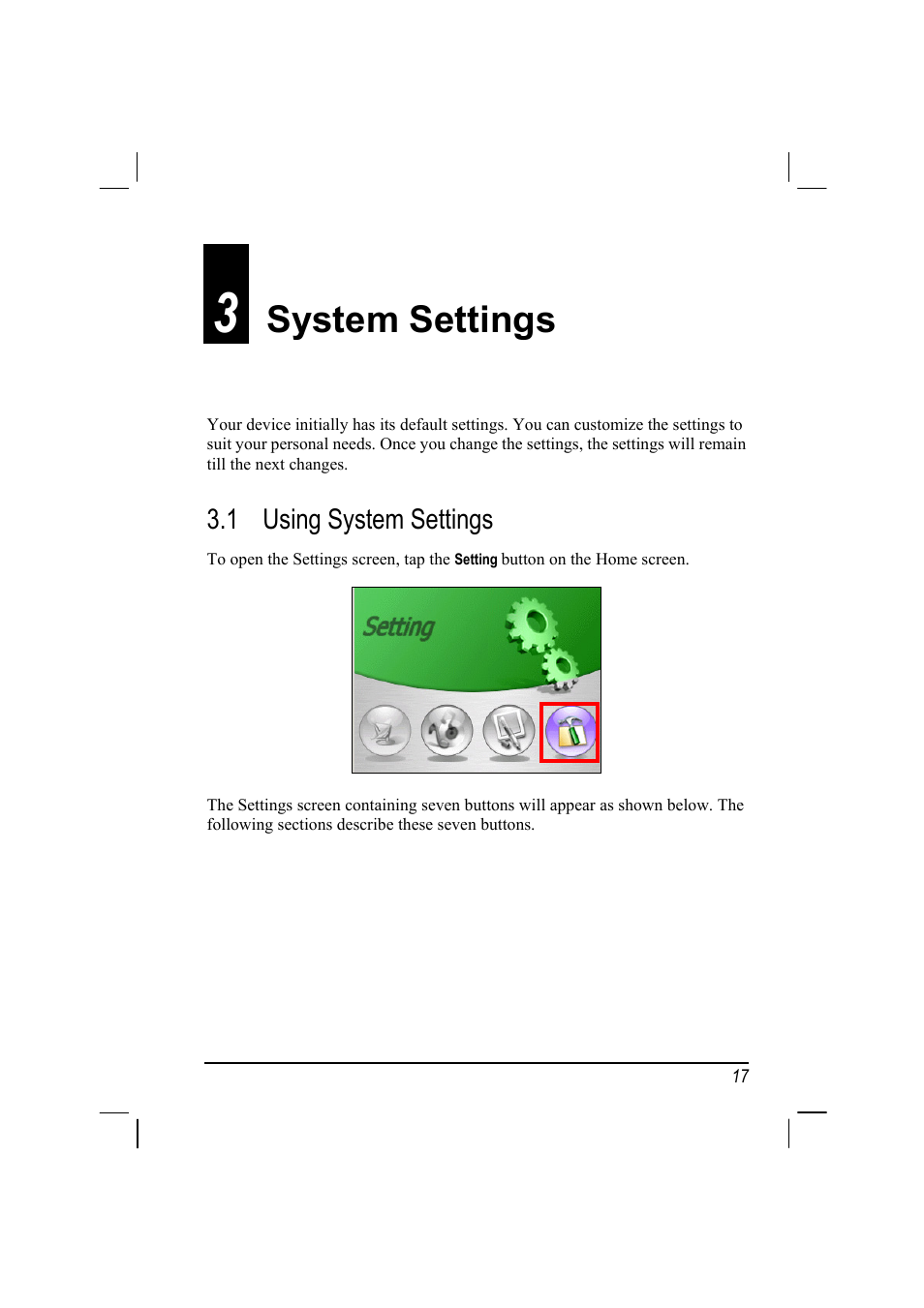 System settings, 3 system, Settings | Using system settings, 1 using system settings | Mio 268 User Manual | Page 25 / 64