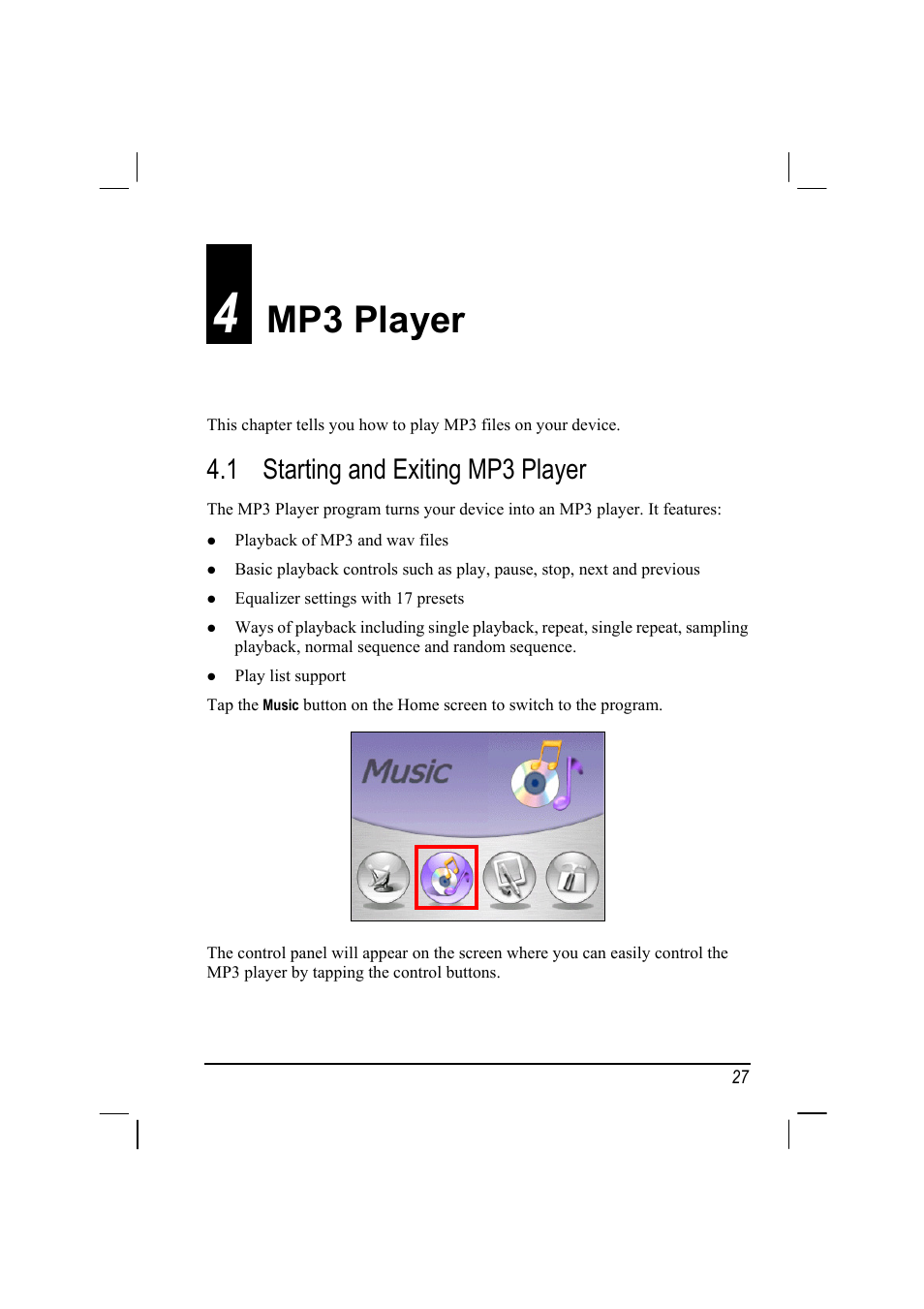 Mp3 player, Starting and exiting mp3 player, 4 mp3 | Player, 1 starting and exiting mp3 player | Mio 268 User Manual | Page 35 / 64