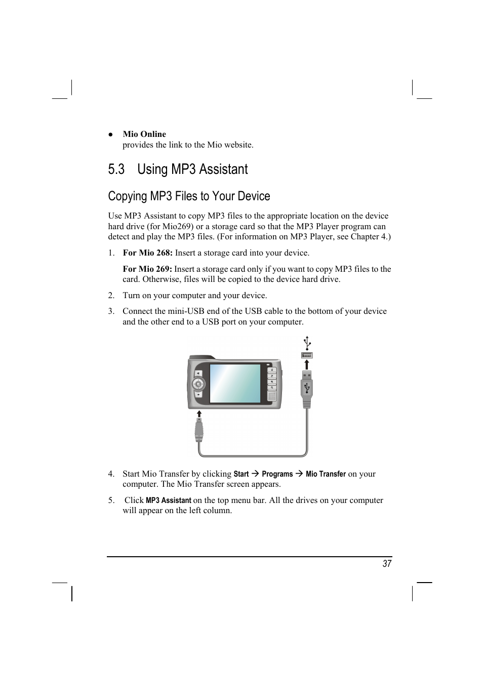 Using mp3 assistant, Copying mp3 files to your device, 3 using mp3 assistant | Mio 268 User Manual | Page 45 / 64