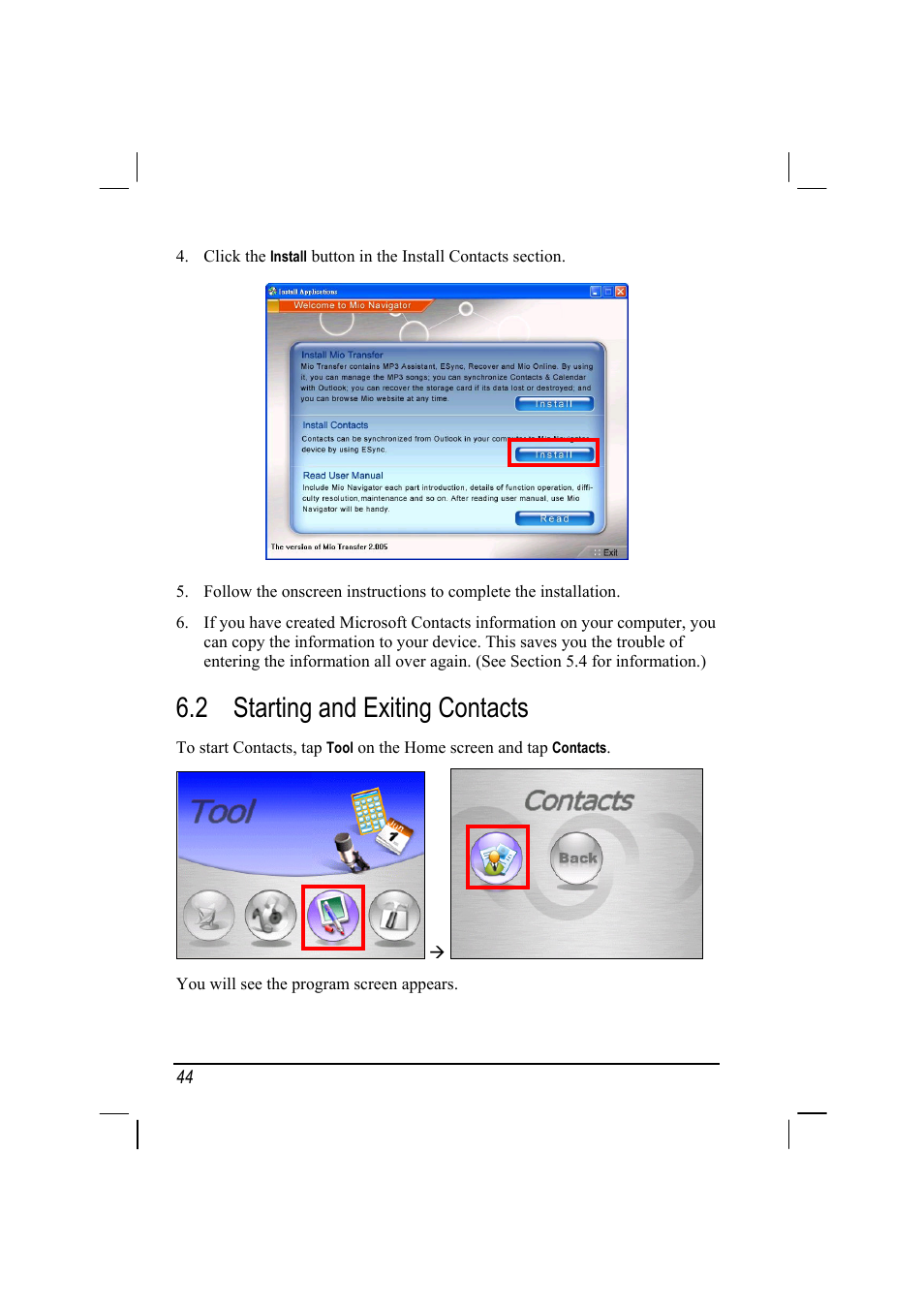 Starting and exiting contacts, 2 starting and exiting contacts | Mio 268 User Manual | Page 52 / 64