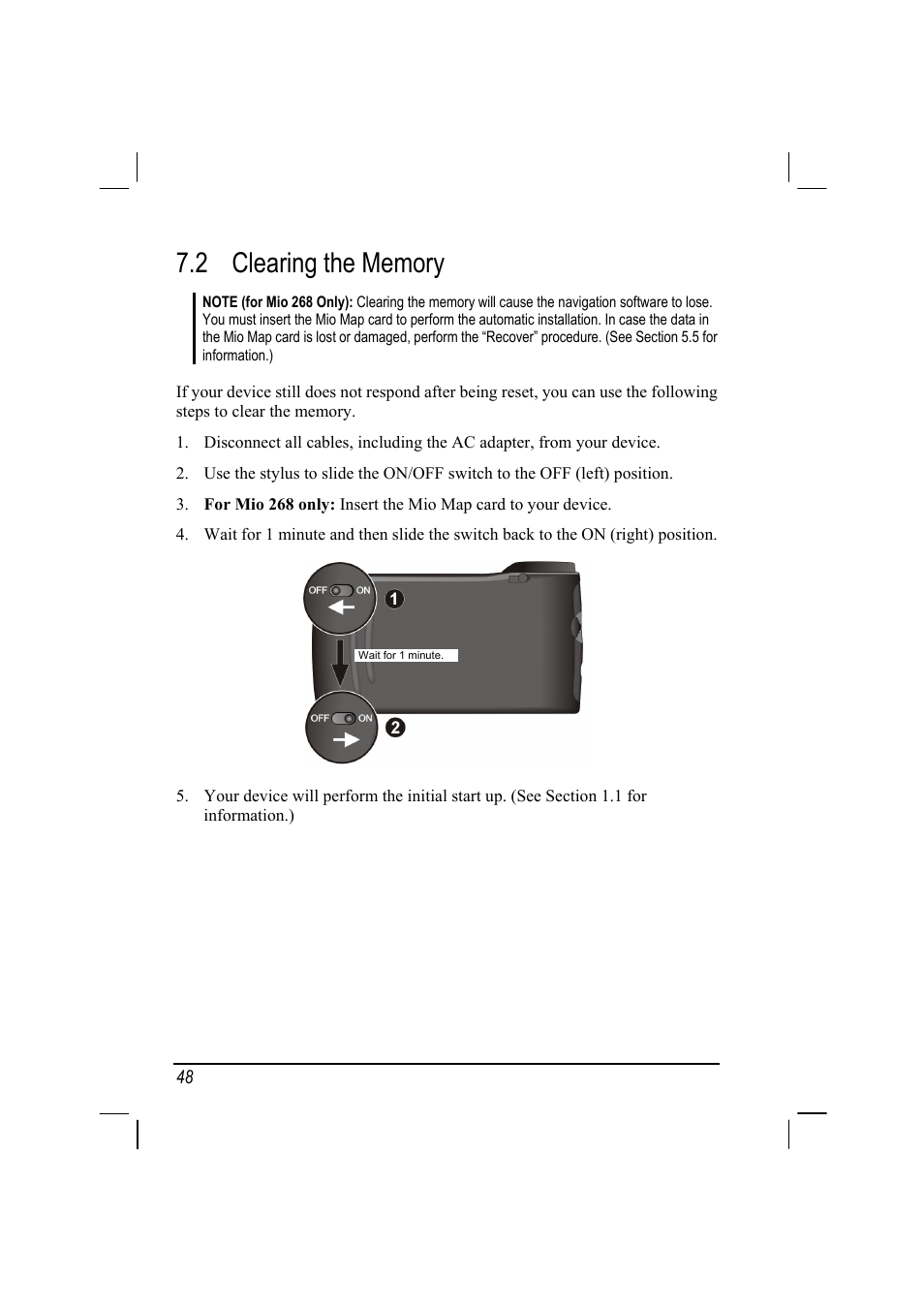 Clearing the memory | Mio 268 User Manual | Page 56 / 64