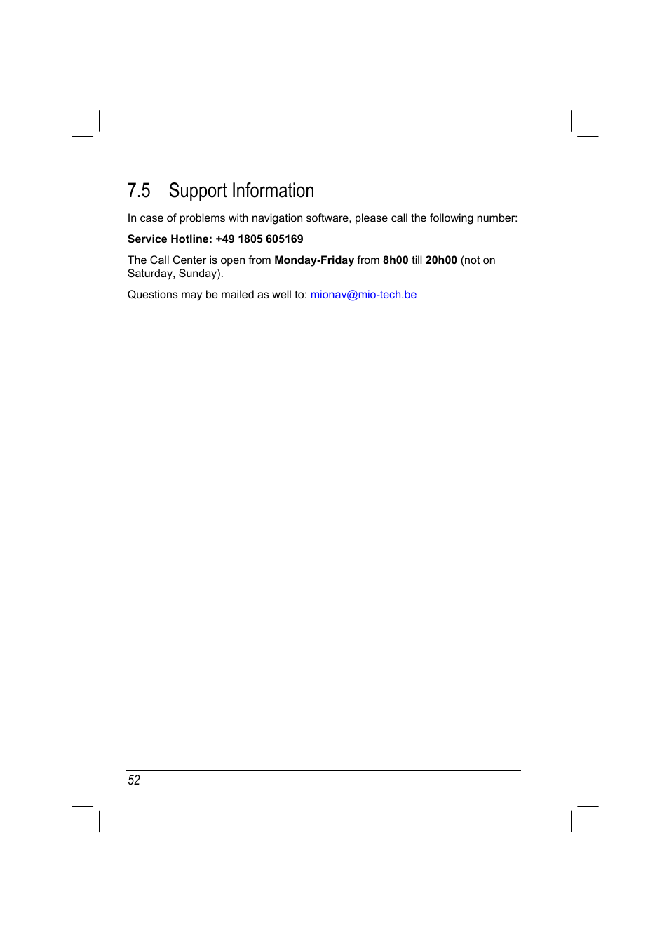 Support information, 5 support information | Mio 268 User Manual | Page 60 / 64