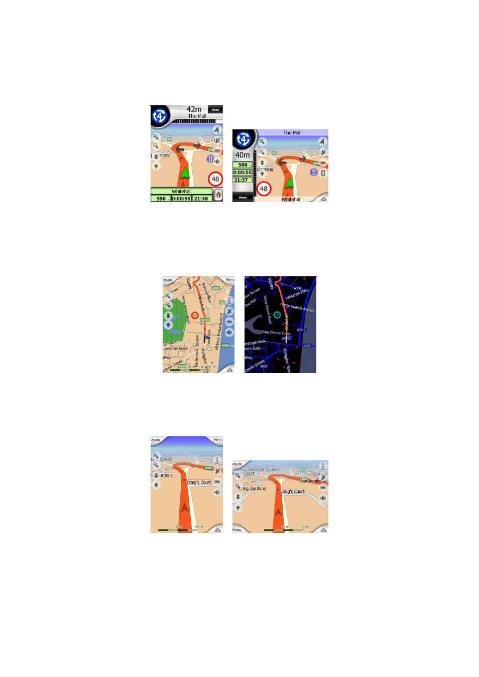 Animated turn guidance, The route line, Roads in the route excluded by your preferences | 3 the, Route line, 4 roads in the route ex, 2 screens, With map | Mio A701 User Manual | Page 20 / 91