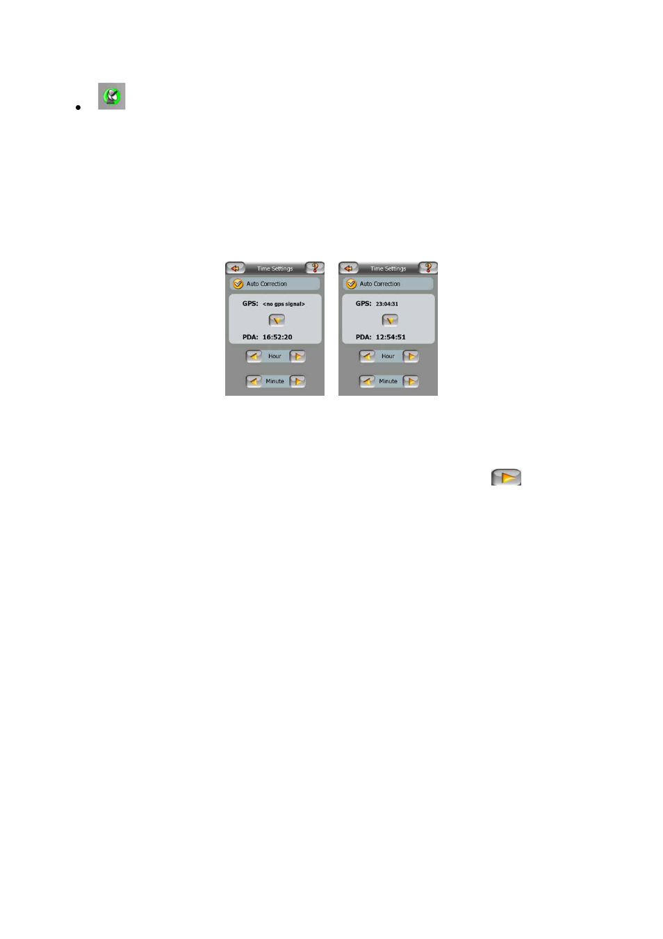 Time synchronization, Gps configuration (detect and config.), Route information screen | 4 time, Synchronization, 5 gps, Configuration (detect and config.), 4 route, Information screen | Mio A701 User Manual | Page 34 / 91