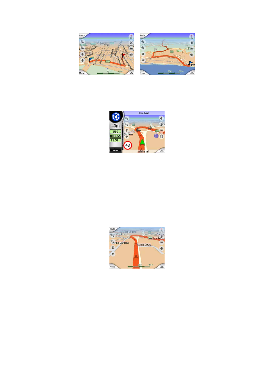 Animated turn guidance, The route line, Roads in the route excluded by your preferences | 2 animated, Turn guidance, 3 the, Route line, 4 roads in the route excluded by your preferences | Mio C710 User Manual | Page 18 / 84