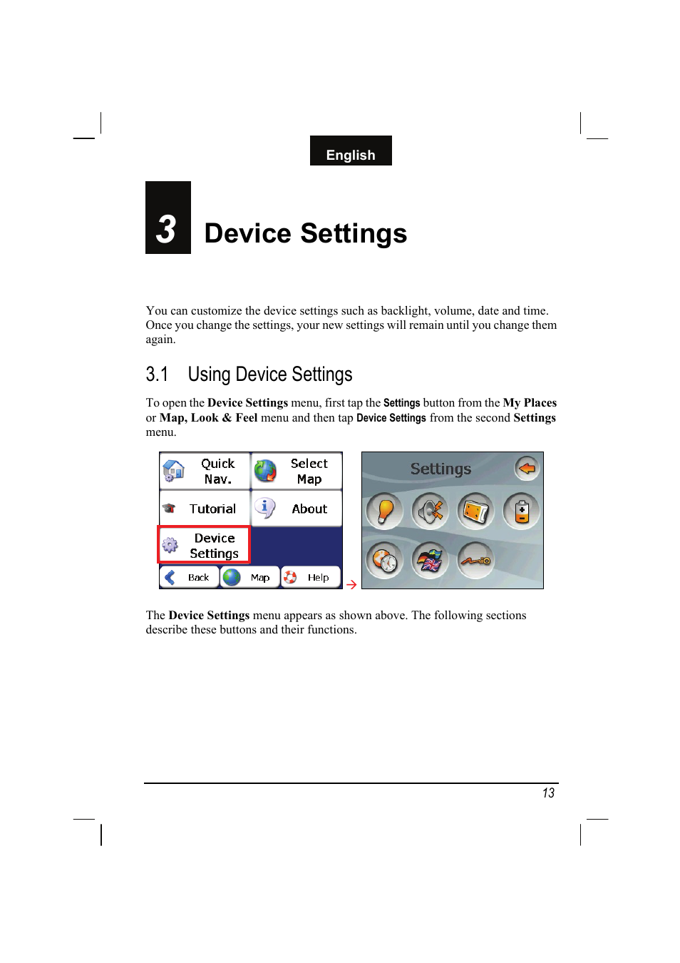 3 device settings, 1 using device settings, Device settings | Using device settings | Mio C310 User Manual | Page 19 / 48