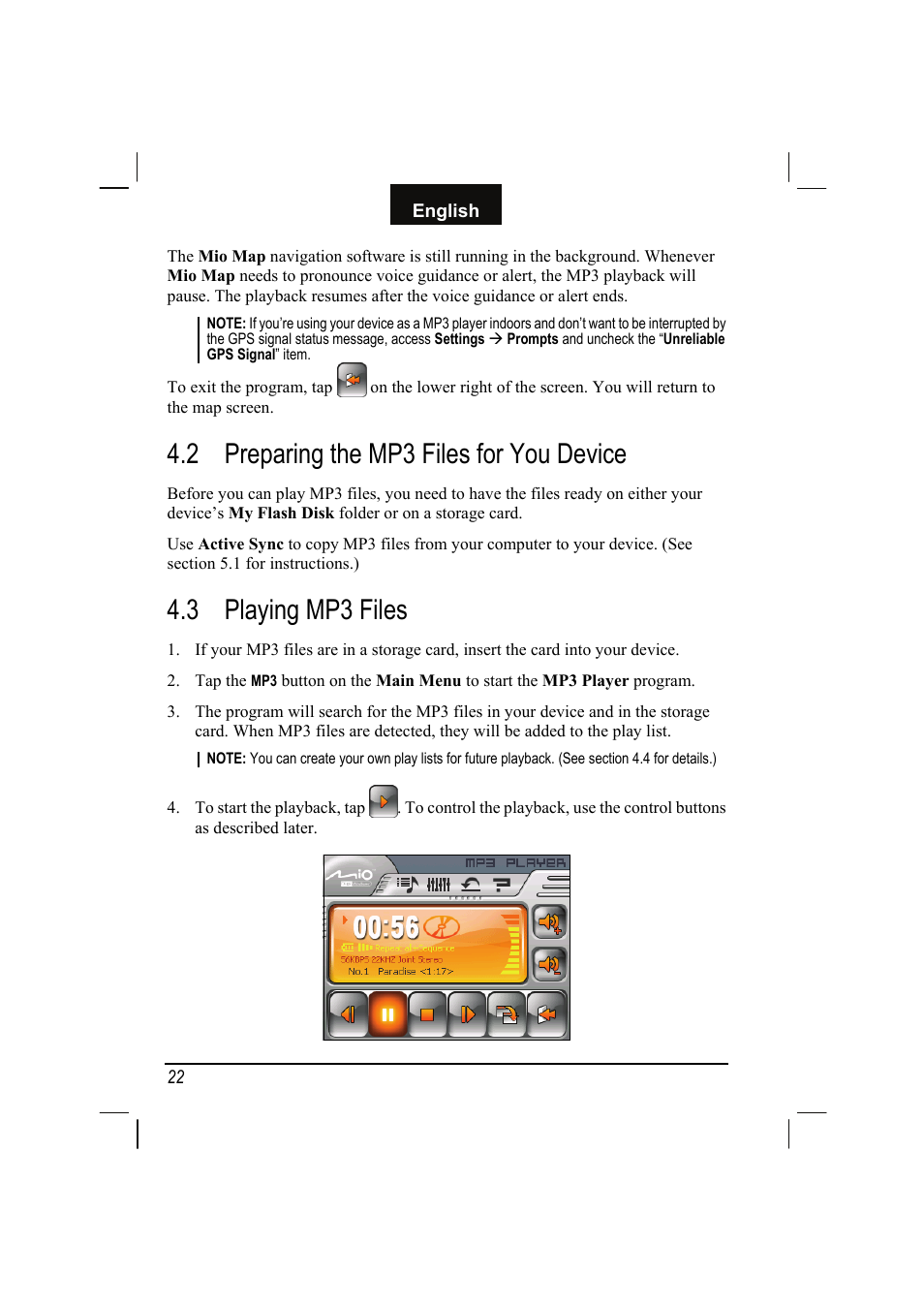 2 preparing the mp3 files for you device, 3 playing mp3 files, Preparing the mp3 files for you device | Playing mp3 files | Mio C310 User Manual | Page 28 / 48