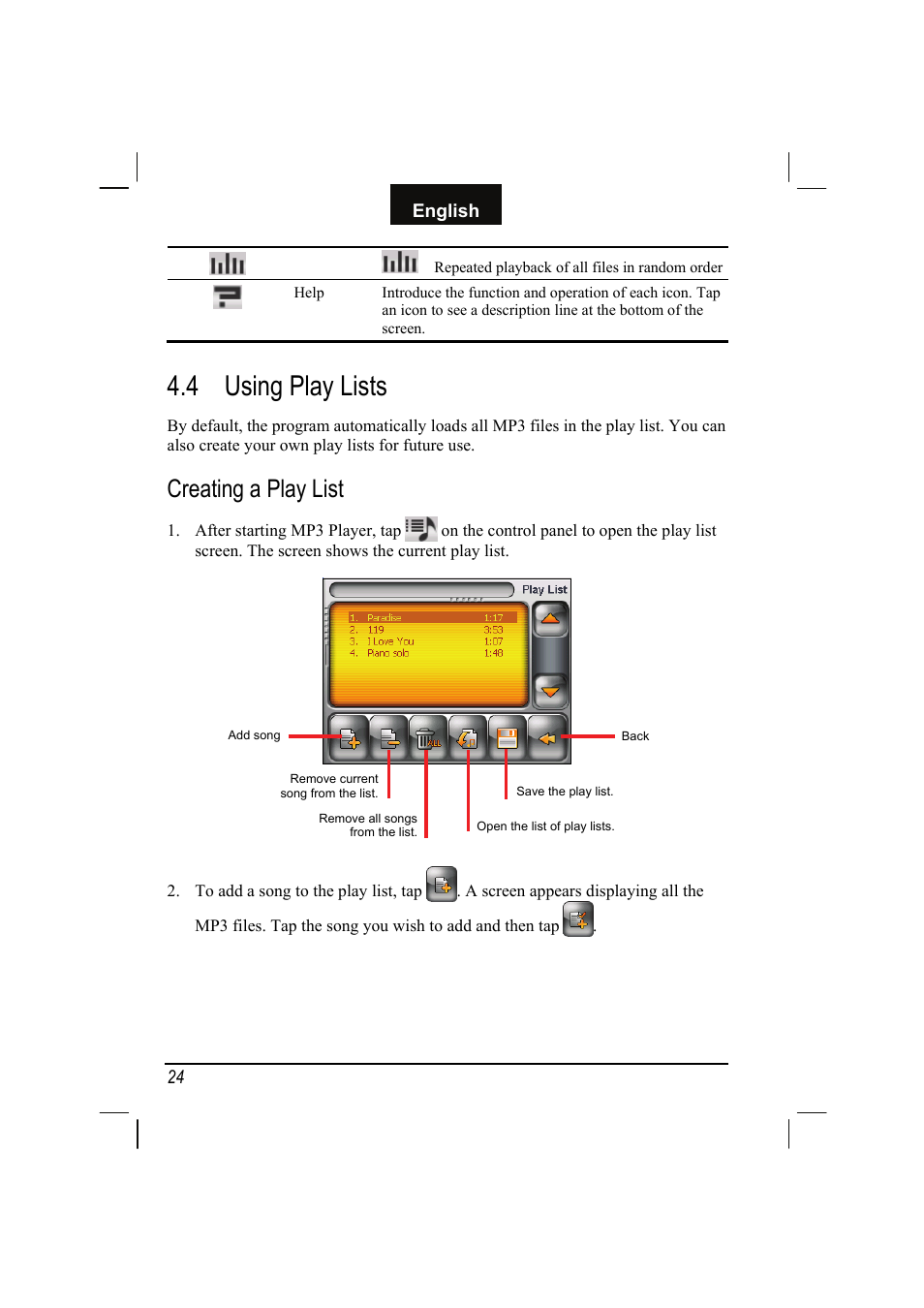 Creating a play list, Using play lists, 4 using play lists | Mio C310 User Manual | Page 30 / 48