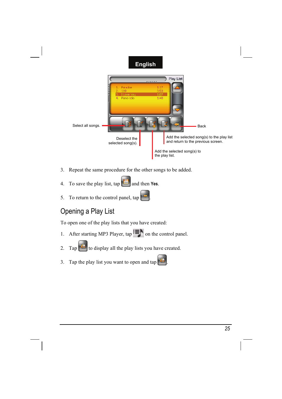 Opening a play list | Mio C310 User Manual | Page 31 / 48