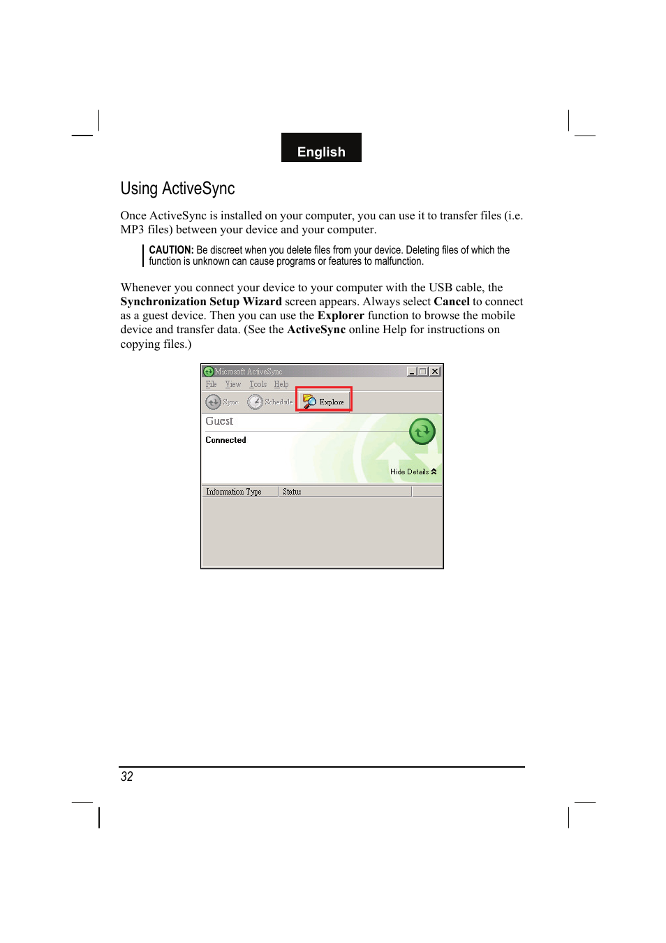 Using activesync | Mio C310 User Manual | Page 38 / 48