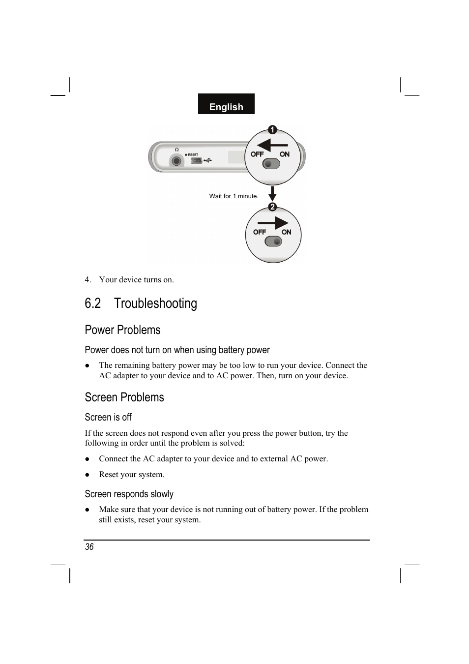 2 troubleshooting, Power problems, Screen problems | Troubleshooting | Mio C310 User Manual | Page 42 / 48