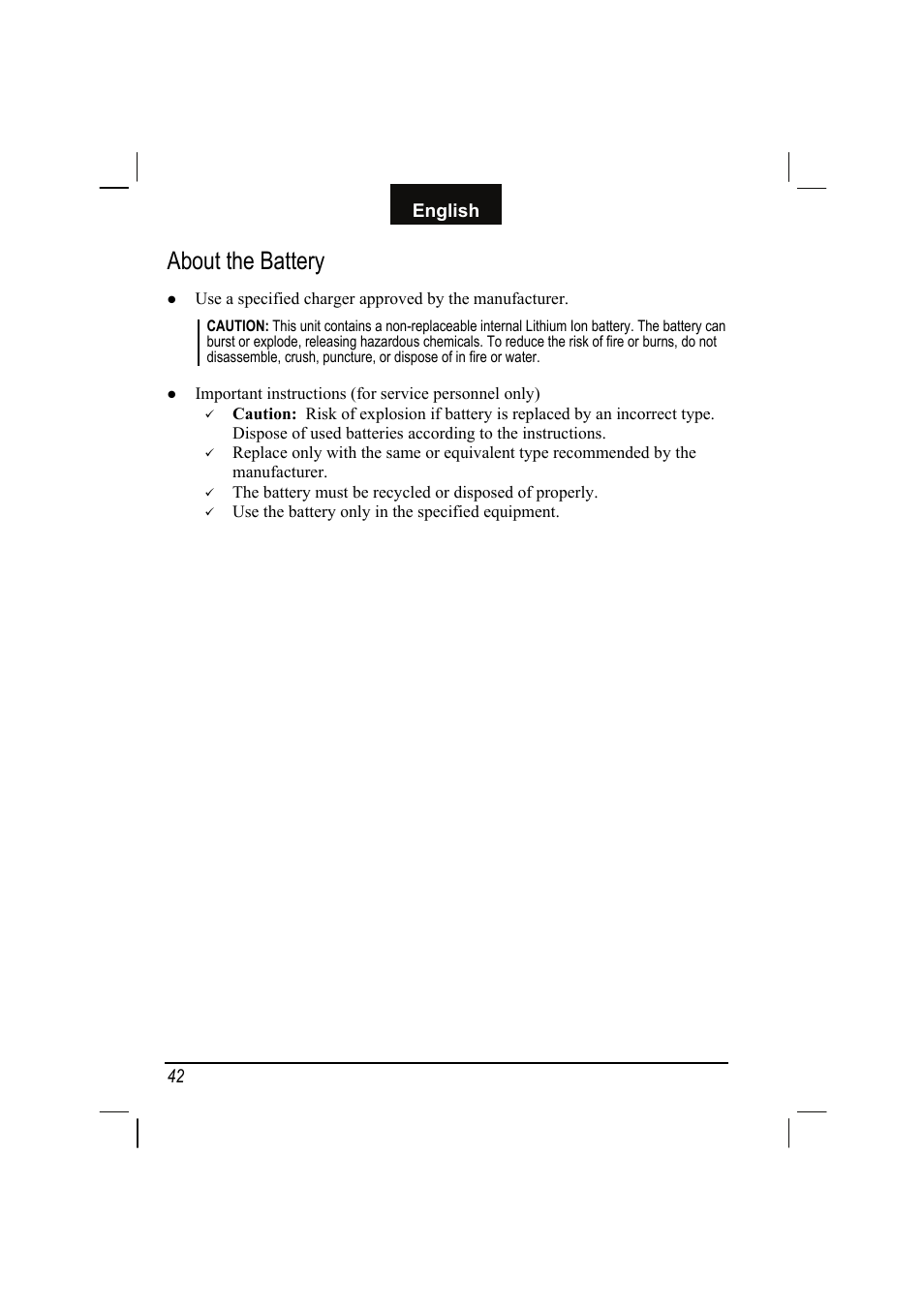 About the battery, English | Mio C310 User Manual | Page 48 / 48