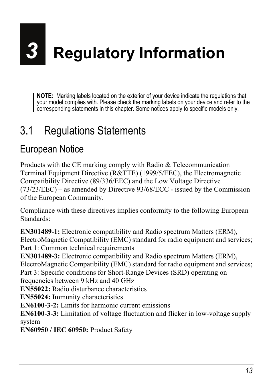 Regulatory information, 1 regulations statements, European notice | Regulations statements | Mio DIGIWALKER C230 User Manual | Page 19 / 21