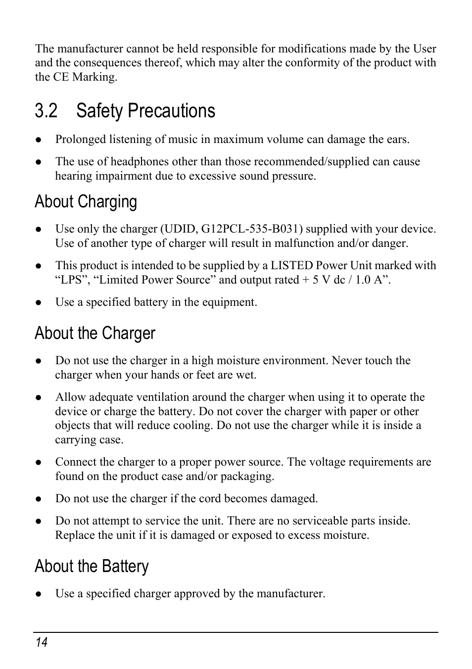 2 safety precautions, About charging, About the charger | About the battery, Safety precautions | Mio DIGIWALKER C230 User Manual | Page 20 / 21