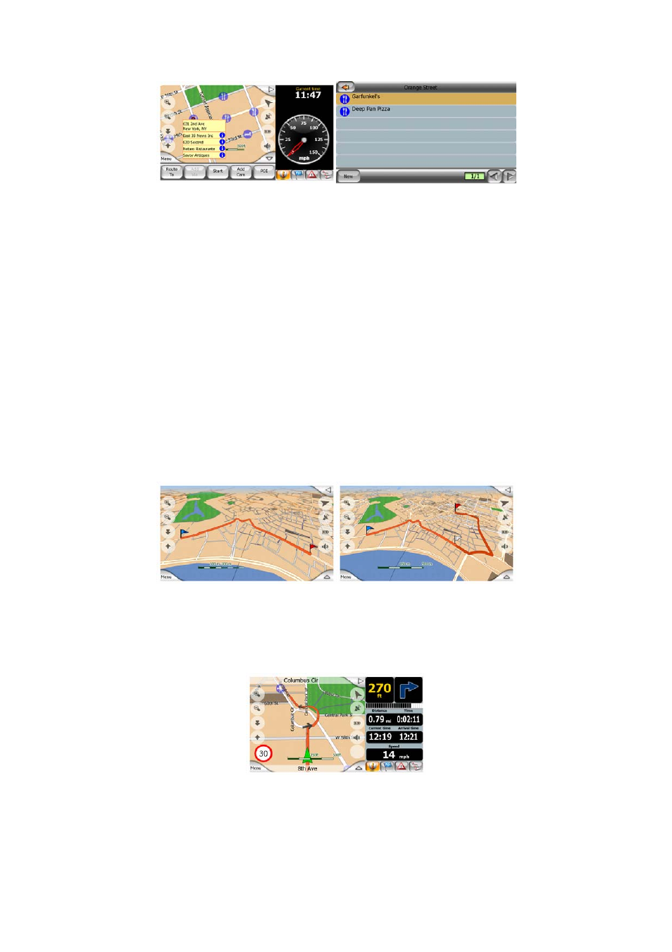 Road safety cameras, Elements of the active route, The start point, via points and the destination | Animated turn guidance, The route line | Mio MioMap v3.3 C320 User Manual | Page 23 / 93