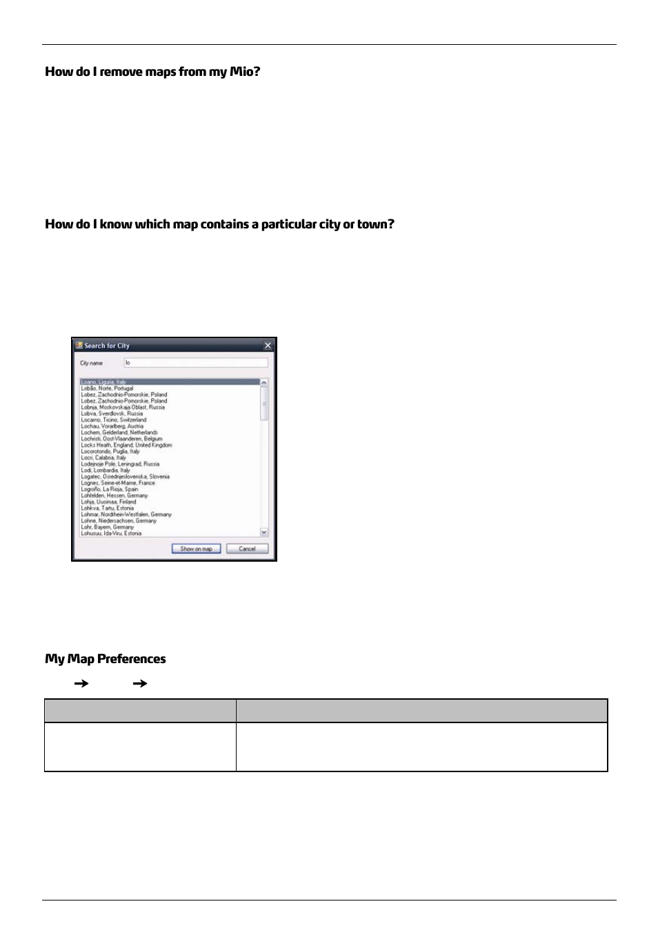 How do i remove maps from my mio, My map preferences | Mio 300-Series User Manual | Page 109 / 132