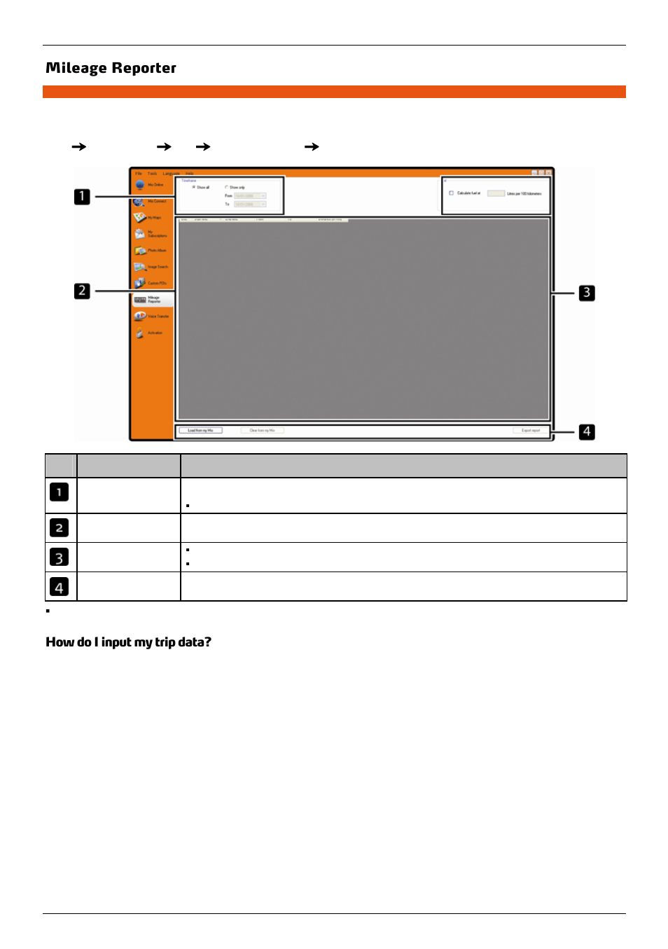 Mileage reporter, How do i input my trip data | Mio 300-Series User Manual | Page 117 / 132