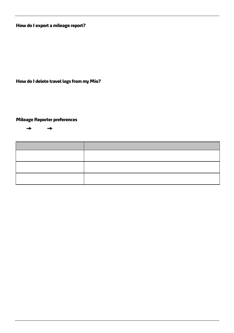 How do i export a mileage report, How do i delete travel logs from my mio, Mileage reporter preferences | Mio 300-Series User Manual | Page 118 / 132