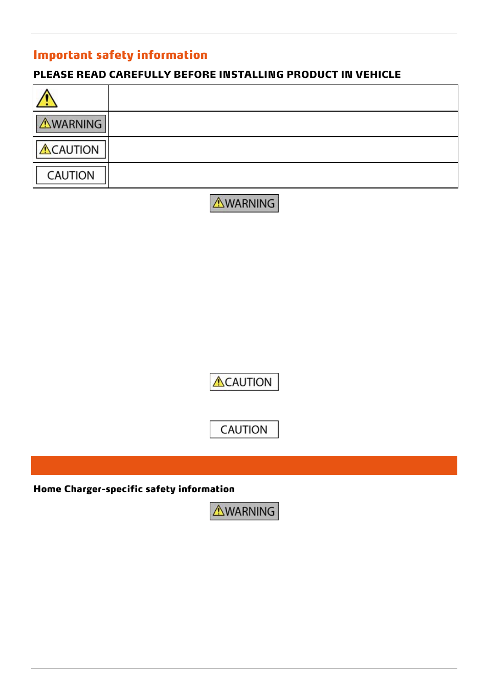 Important safety information, Home charger-specific safety information | Mio 300-Series User Manual | Page 2 / 132