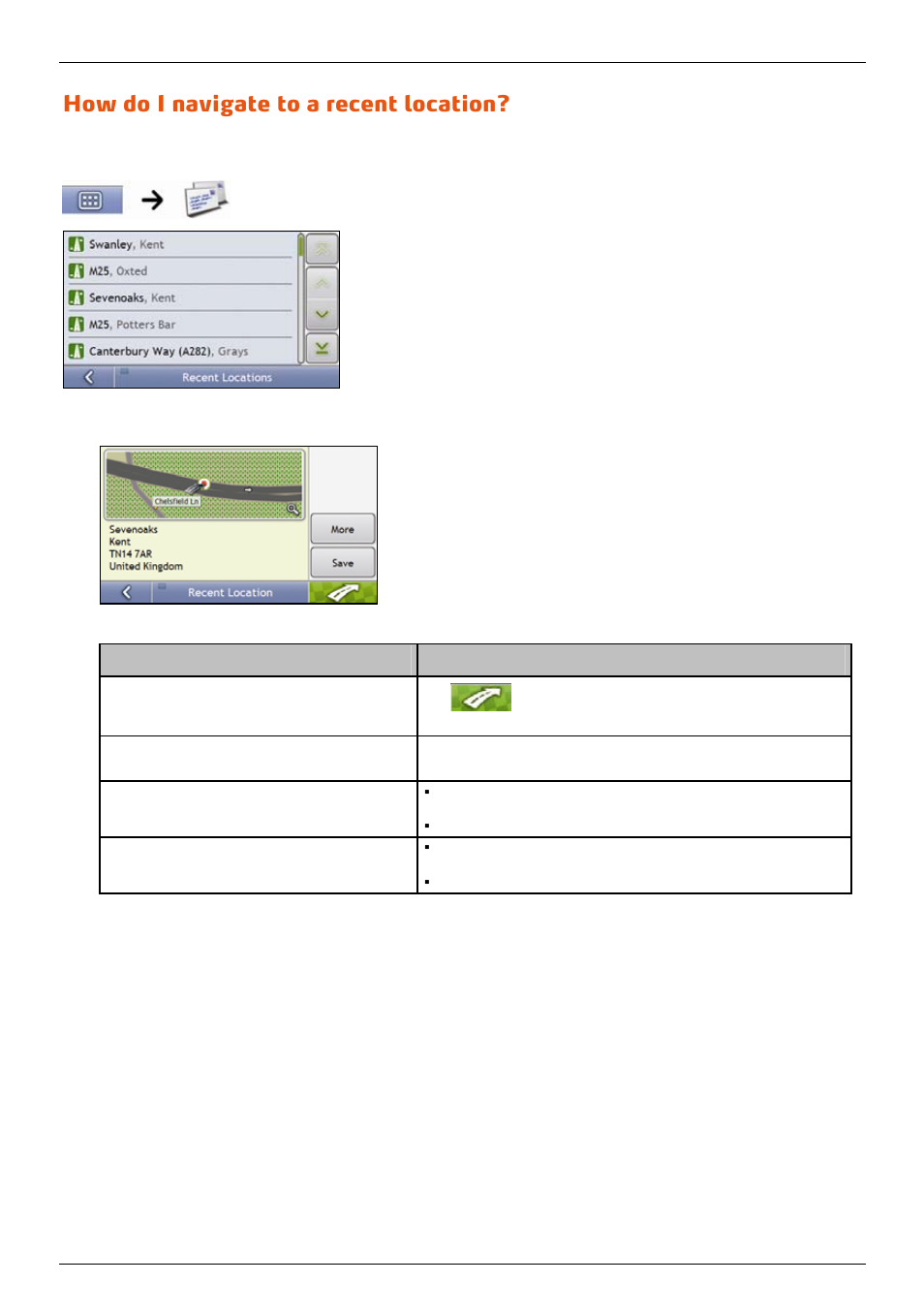 How do i navigate to a recent location | Mio 300-Series User Manual | Page 36 / 132