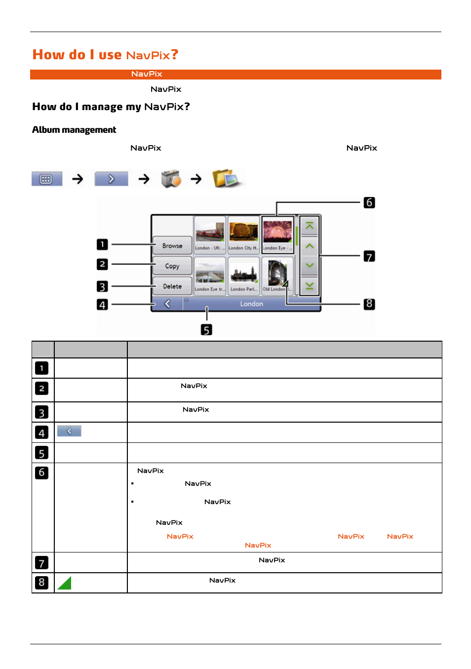 How do i use navpix, How do i manage my navpix, Album management | How do i use, Navpix | Mio 300-Series User Manual | Page 53 / 132