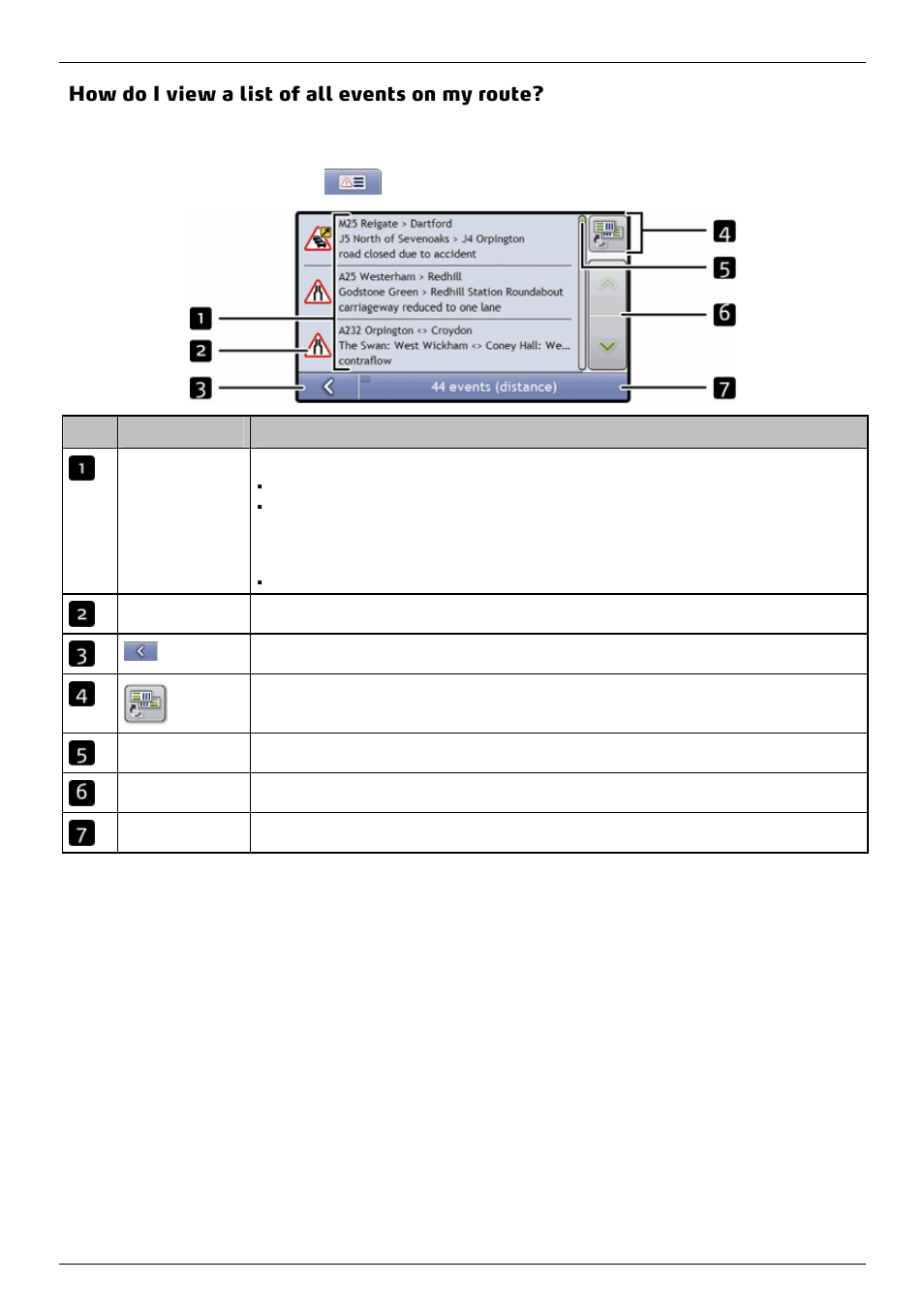 How do i view a list of all events on my route | Mio 300-Series User Manual | Page 69 / 132