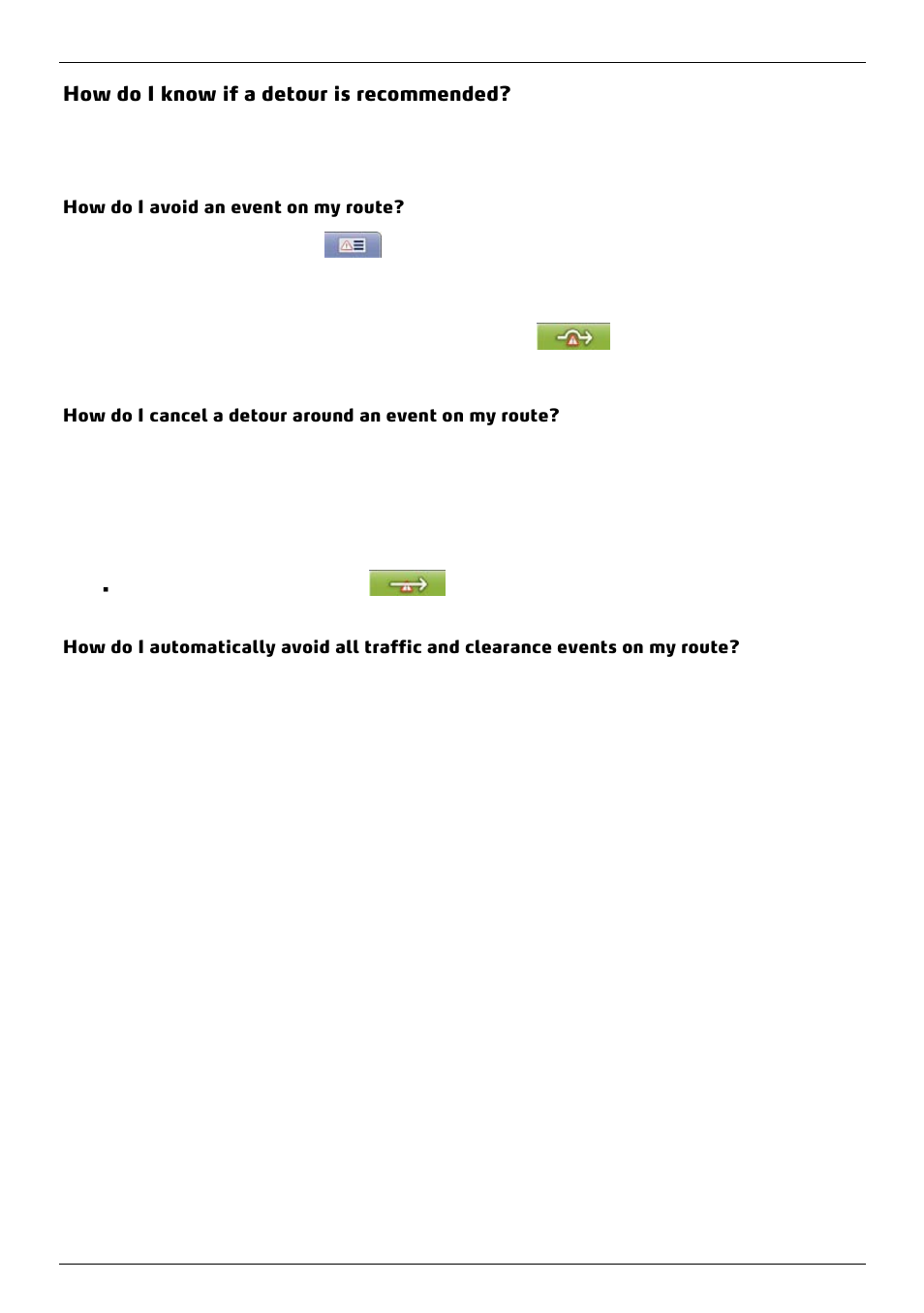 How do i know if a detour is recommended, How do i avoid an event on my route | Mio 300-Series User Manual | Page 71 / 132