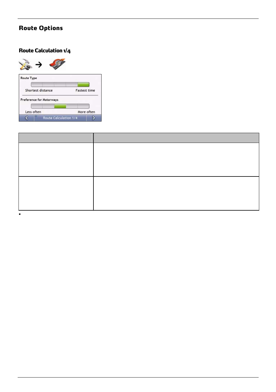 Route options, Route calculation 1/4 | Mio 300-Series User Manual | Page 74 / 132