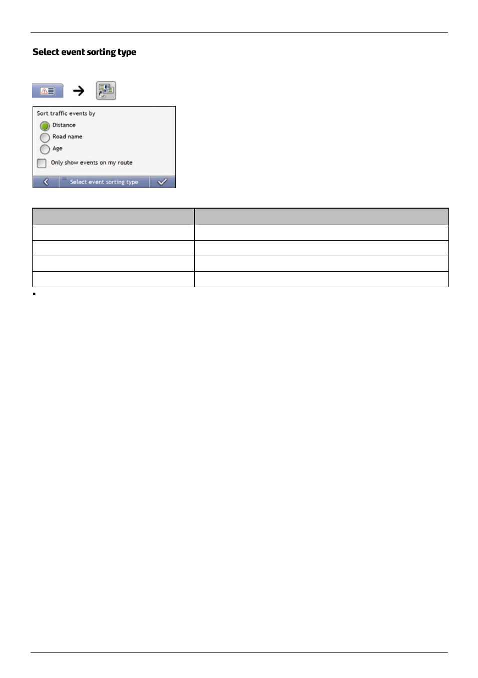 Select event sorting type | Mio 300-Series User Manual | Page 90 / 132