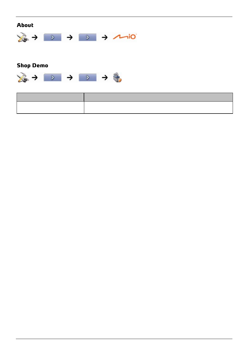 About, Shop demo | Mio 300-Series User Manual | Page 99 / 132