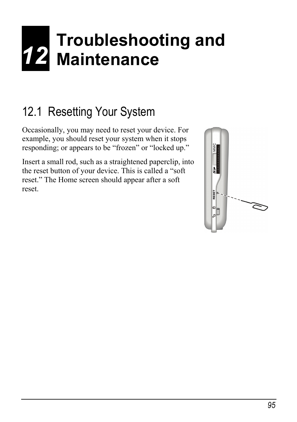12 troubleshooting and maintenance, 1 resetting your system, Troubleshooting and maintenance | Resetting your system | Mio H610 User Manual | Page 103 / 110