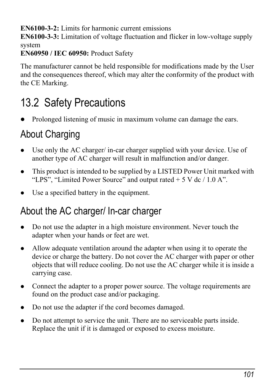 2 safety precautions, About charging, About the ac charger/ in-car charger | Safety precautions | Mio H610 User Manual | Page 109 / 110