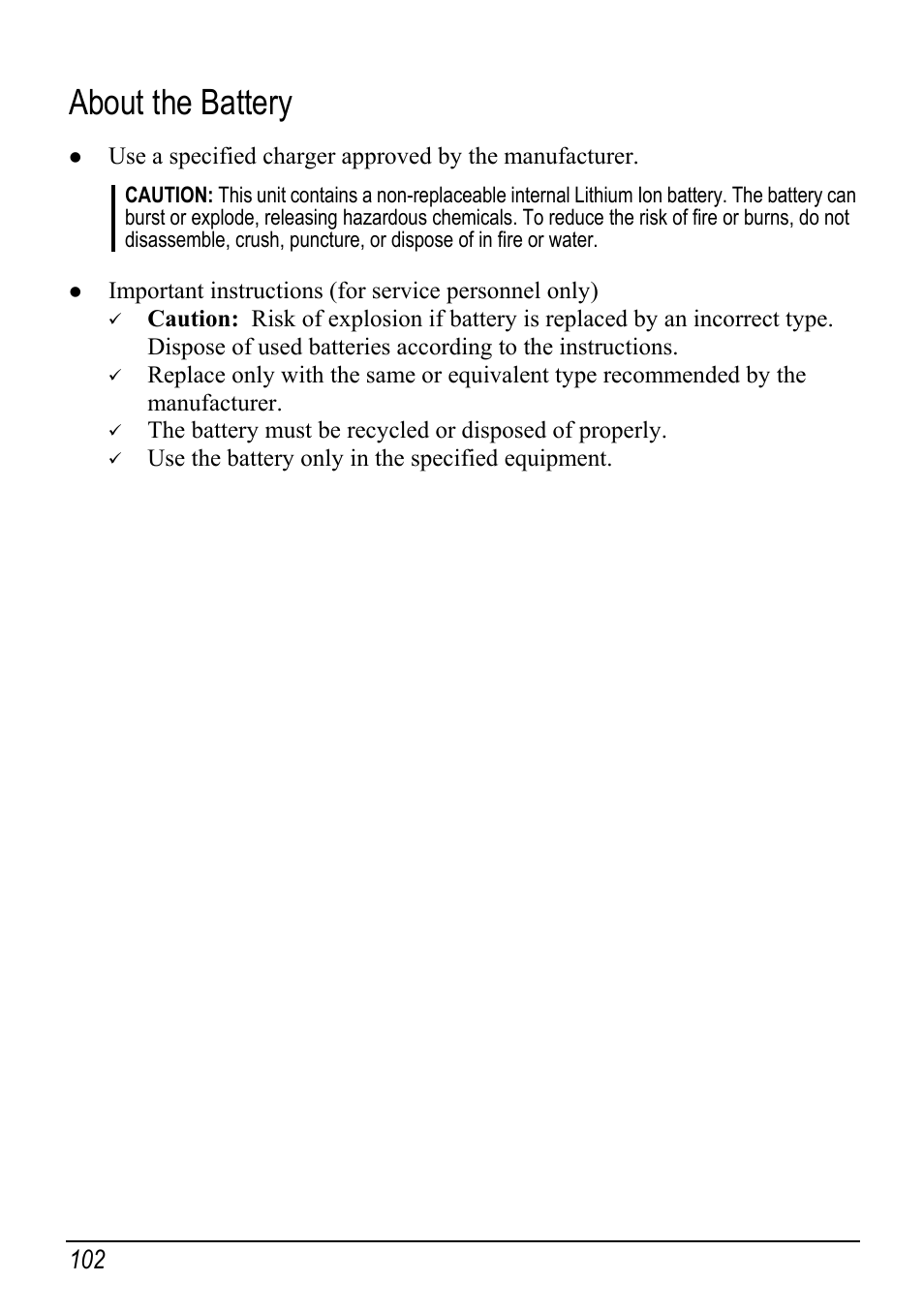About the battery | Mio H610 User Manual | Page 110 / 110
