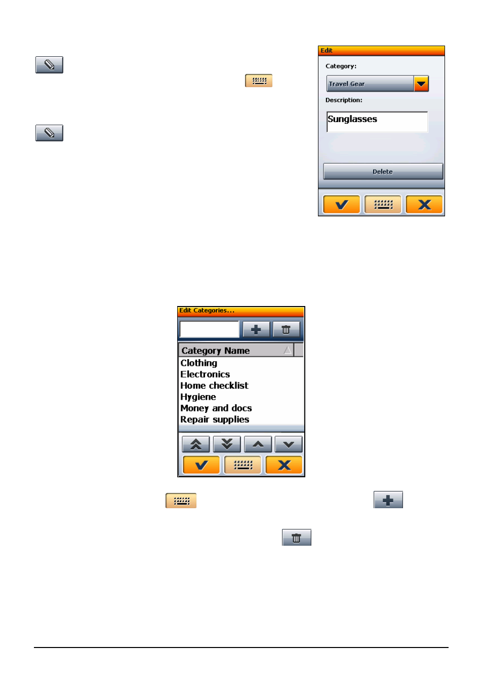 Adding, editing, or deleting categories | Mio H610 User Manual | Page 38 / 110
