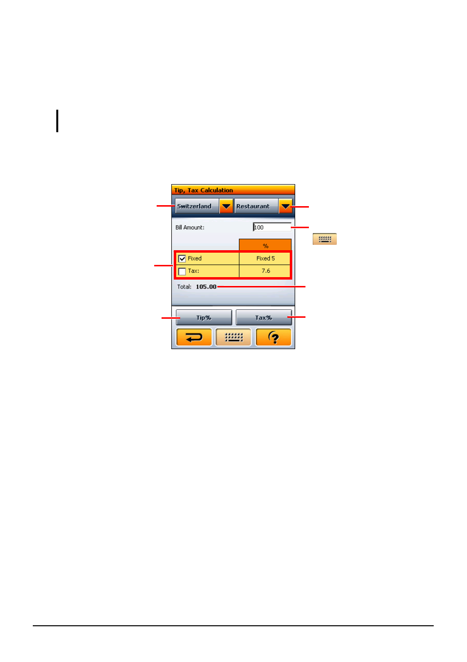 10 tip, tax calculation, Tip, tax calculation | Mio H610 User Manual | Page 39 / 110