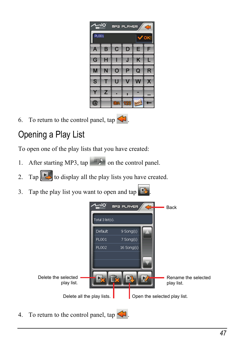 Opening a play list | Mio H610 User Manual | Page 55 / 110