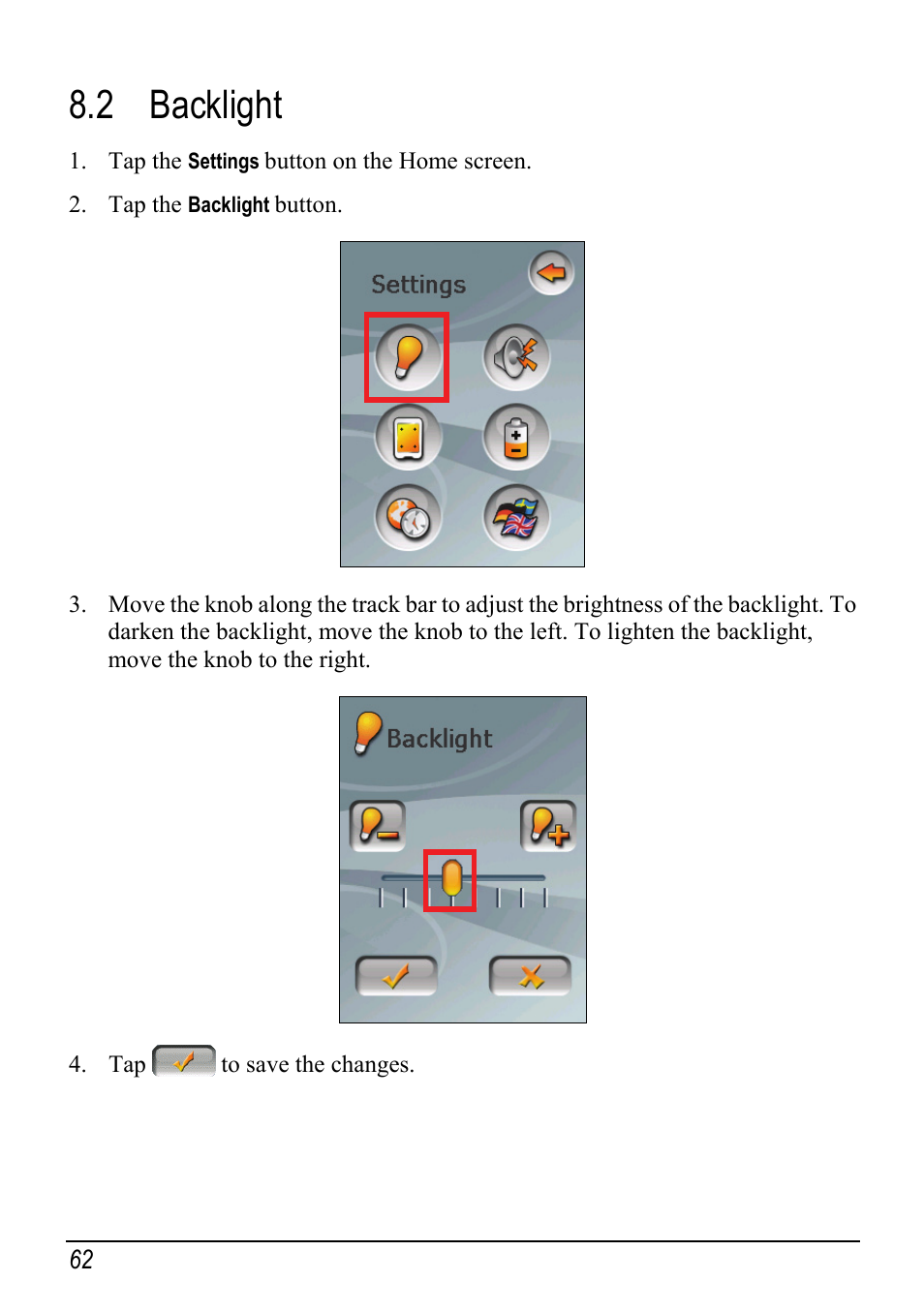 2 backlight, Backlight | Mio H610 User Manual | Page 70 / 110