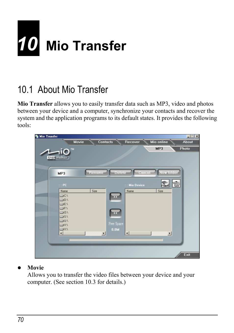 10 mio transfer, 1 about mio transfer, Mio transfer | About mio transfer | Mio H610 User Manual | Page 78 / 110