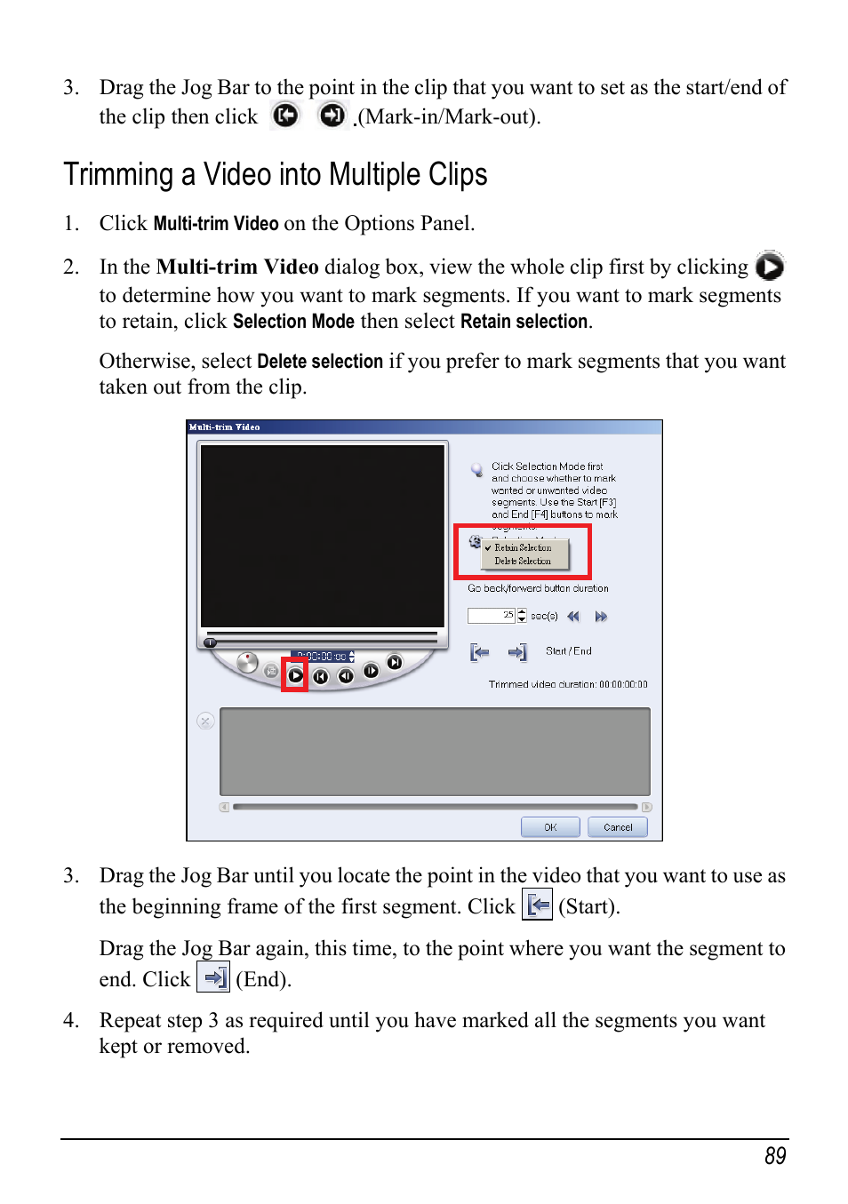 Trimming a video into multiple clips | Mio H610 User Manual | Page 97 / 110