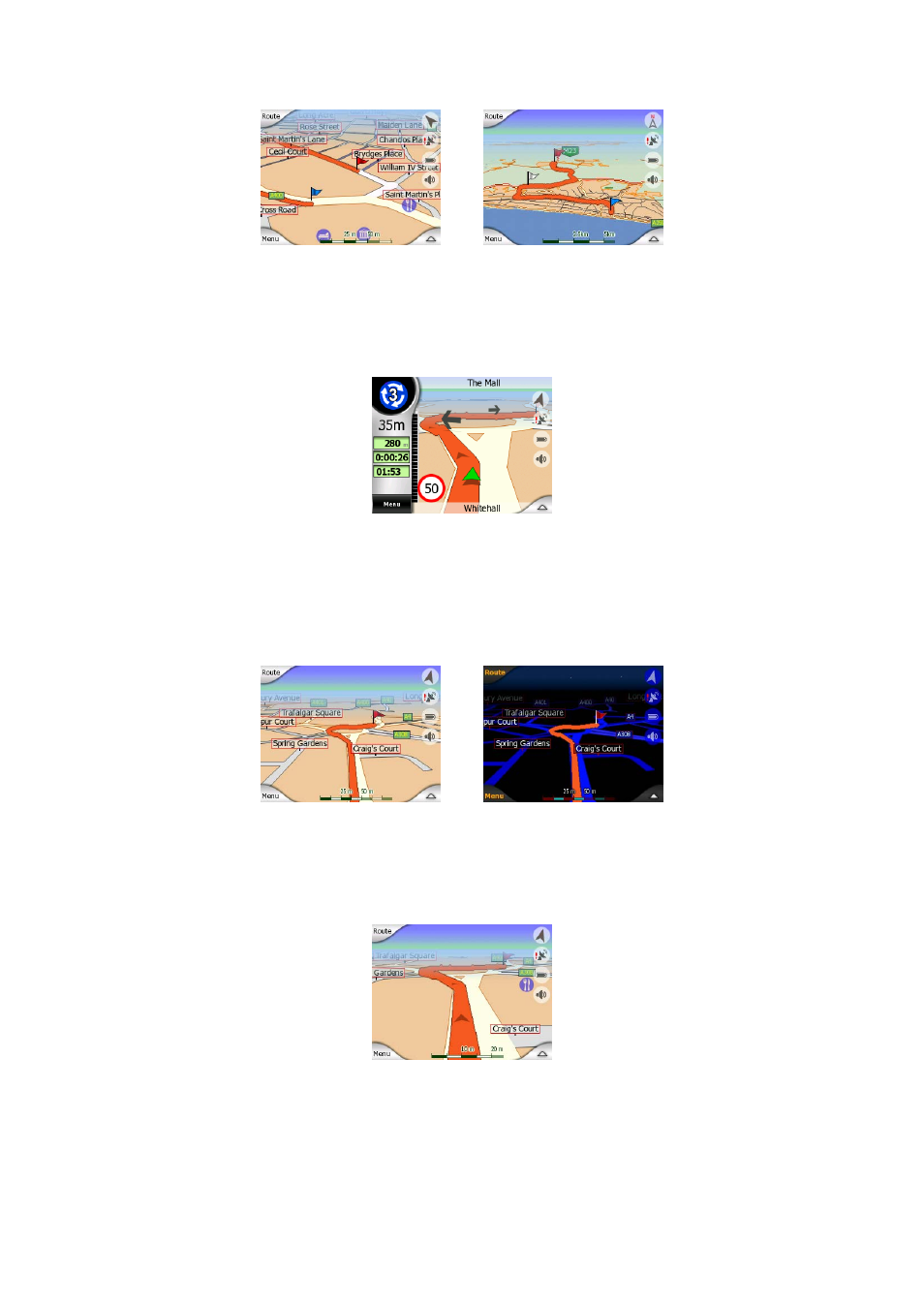 2 animated turn guidance, 3 the route line, 4 roads in the route excluded by your preferences | Mio P350 User Manual | Page 27 / 105