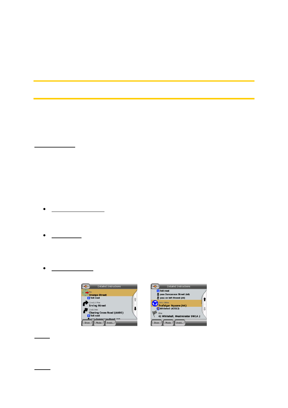 3 itinerary, Display modes, Show | Avoid | Mio P350 User Manual | Page 54 / 105