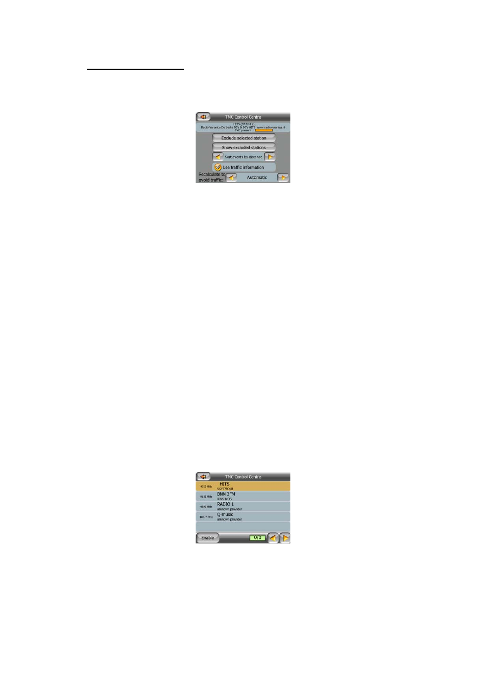 2 tmc control centre, 1 selected fm radio station, 2 exclude selected station | 3 show excluded stations, 4 sort events by distance / type | Mio P350 User Manual | Page 62 / 105
