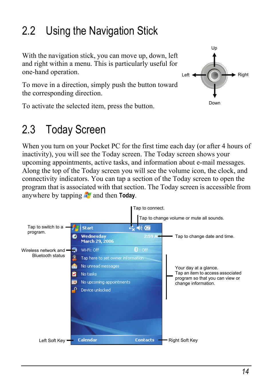 2 using the navigation stick, 3 today screen | Mio pmn User Manual | Page 22 / 100