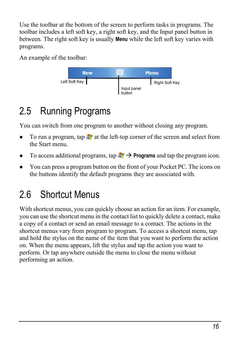 5 running programs, 6 shortcut menus | Mio pmn User Manual | Page 24 / 100