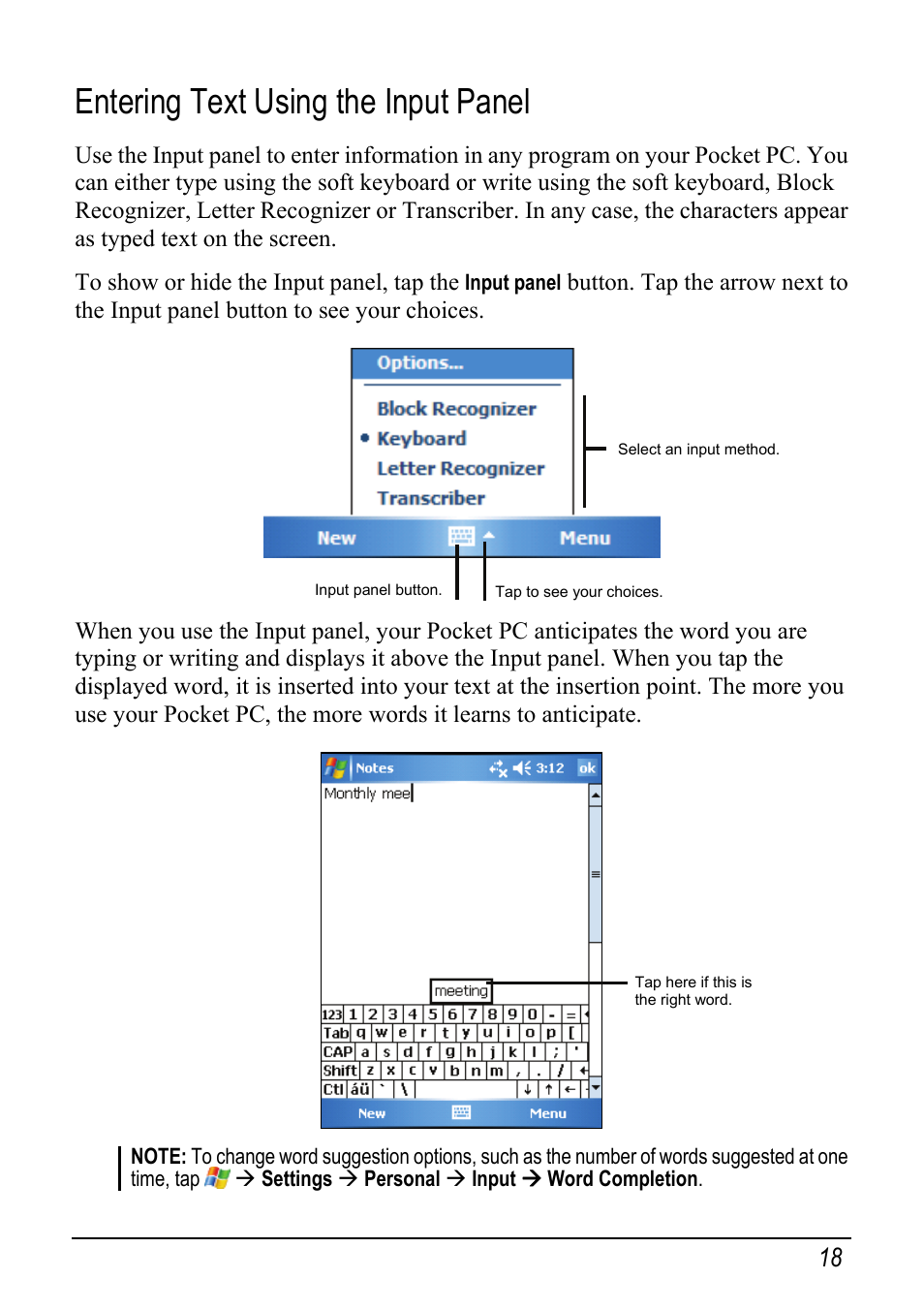 Entering text using the input panel | Mio pmn User Manual | Page 26 / 100