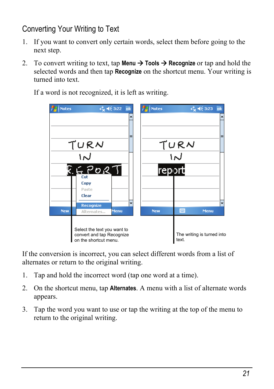 Converting your writing to text | Mio pmn User Manual | Page 29 / 100