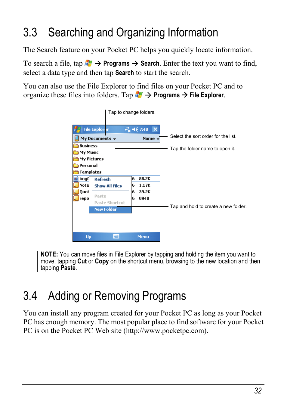 3 searching and organizing information, 4 adding or removing programs | Mio pmn User Manual | Page 40 / 100