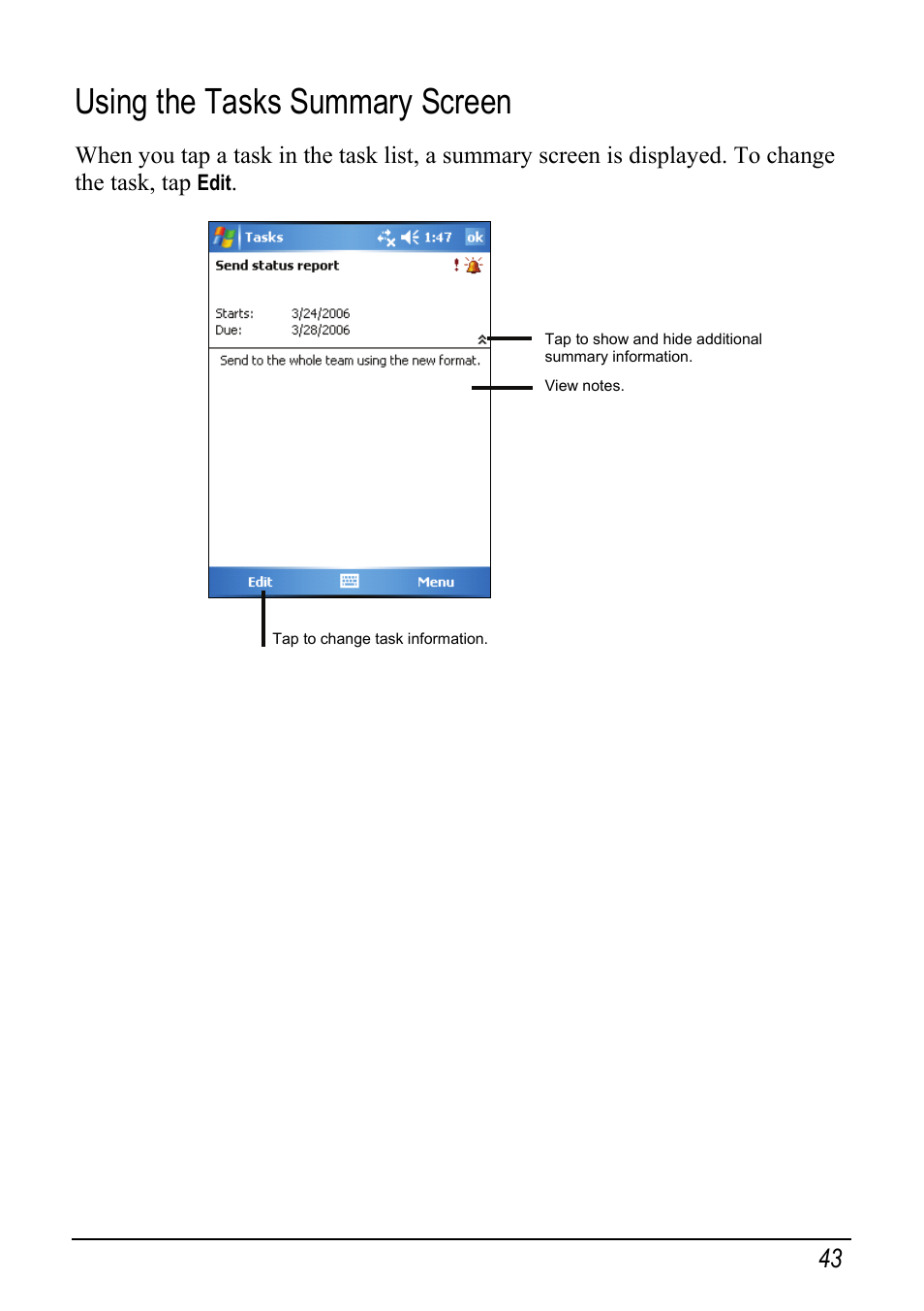 Using the tasks summary screen | Mio pmn User Manual | Page 51 / 100