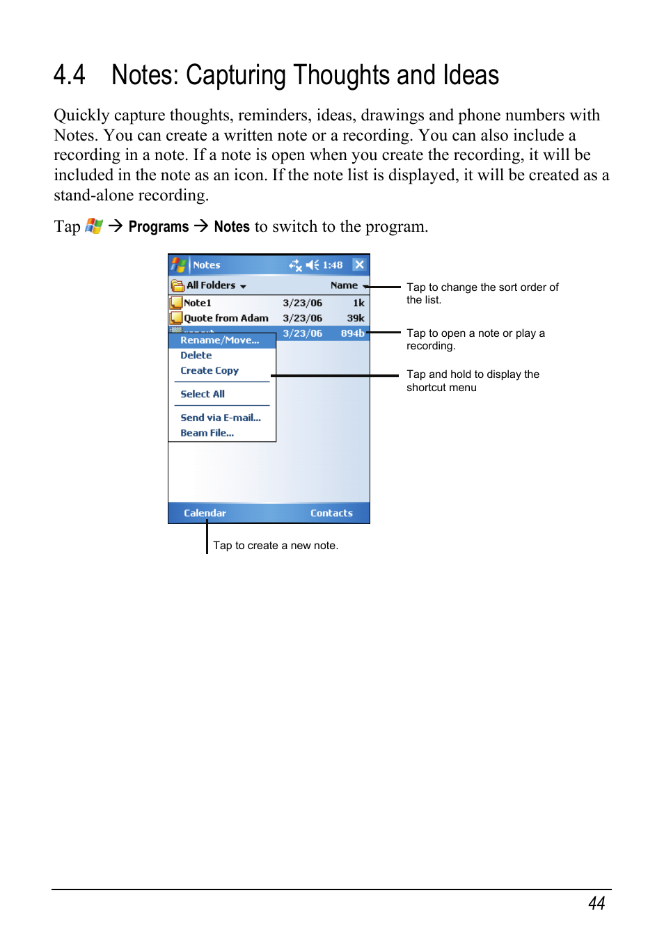 4 notes: capturing thoughts and ideas | Mio pmn User Manual | Page 52 / 100